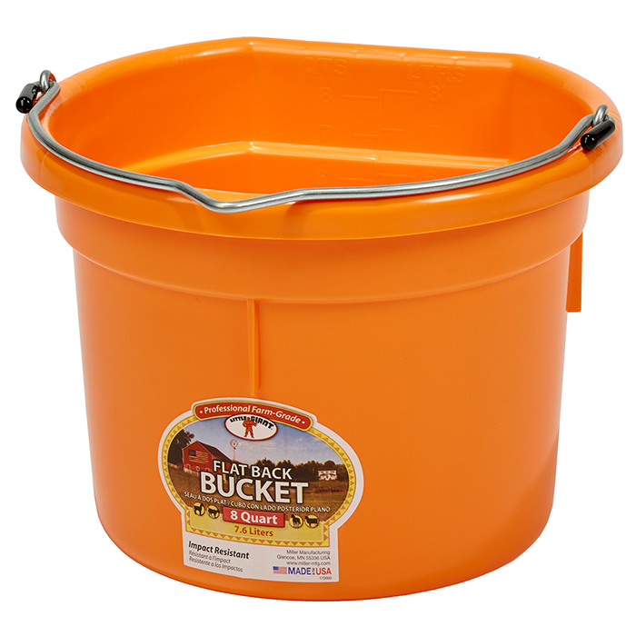 8qt Flat Back Plastic Bucket Orange 8qt